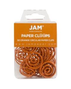 JAM Paper Paper Clips, Papercloops, 1in, 25-Sheet Capacity, Orange, Pack Of 50