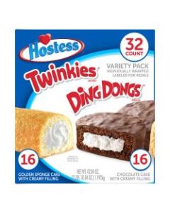 Hostess Twinkies And Ding Dongs Variety Pack, 1.31 Oz, Pack Of 32 Snacks