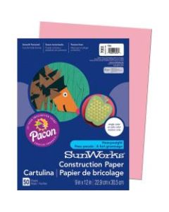 SunWorks Construction Paper, 9in x 12in, Pink, Pack Of 50