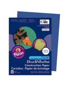 SunWorks Construction Paper, 9in x 12in, Dark Blue, Pack Of 50