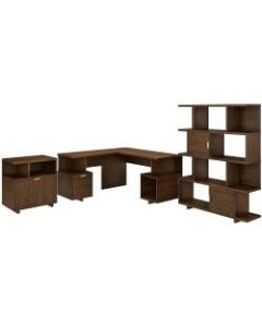 kathy ireland Home by Bush Furniture Madison Avenue 60inW L-Shaped Desk With Lateral File Cabinet And Bookcase, Modern Walnut, Standard Delivery