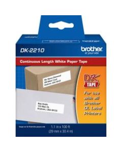 Brother DK2210 - Continuous Length Paper Tape - 1.14in Width x 100 ft Length - Direct Thermal - White - 1 / Roll