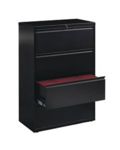 WorkPro 36inW Lateral 4-Drawer File Cabinet, Metal, Black