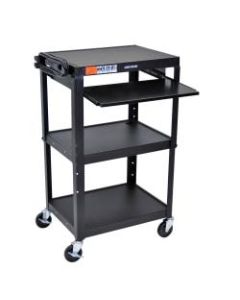 H.Wilson Adjustable Steel Audio/Visual Presentation Cart With Keyboard/Laptop Shelf, 42inH x 24inW x 18inD, Black