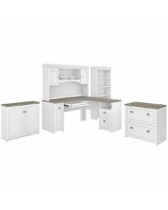Bush Furniture Fairview 60inW L-Shaped Desk With Hutch, File Cabinet, Bookcase and Storage, Shiplap Gray/Pure White, Standard Delivery