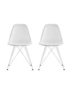 DHP Mid-Century Modern Molded Chairs, White/White, Set Of 2