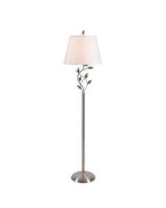 Kenroy Home Ashlen Floor Lamp, 58-3/4inH, White Shade/Brushed Steel Base