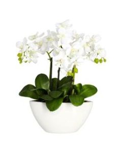 Nearly Natural 16inH Silk Triple Mini Phalaenopsis Flower Arrangement With Bowl Planter, White