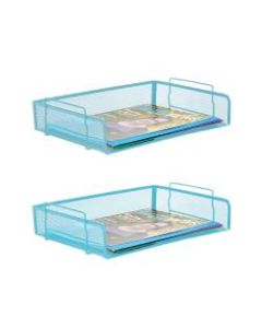 Mind Reader Desktop 2-Piece Stackable Letter Tray, 3inH x 13-1/4inW x 9-1/2inD, Turquoise