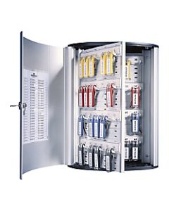 Durable 72-Key Locking Tag-Style Aluminum Key Tag Cabinet, 15 3/4in x 11 3/4in x 4 5/8in, Silver