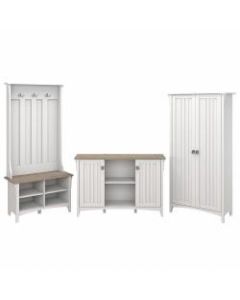 Bush Furniture Salinas Entryway Hall Tree/Shoe Storage Bench, Accent Storage Cabinet, and Tall Storage Cabinet, Shiplap Gray/Pure White, Standard Delivery