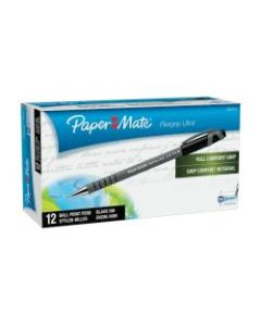Paper Mate FlexGrip Ultra Ballpoint Pens, Medium Point, 1.0 mm, Gray Barrel, Black Ink, Pack Of 12