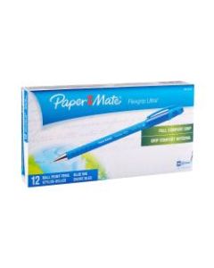 Paper Mate FlexGrip Ultra Ballpoint Pens, Medium Point, 1.0 mm, Blue Barrel, Blue Ink, Pack Of 12