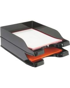 deflecto Docutray Multi-Directional Stackg Trays - 2 Tier(s) - 2.5in Height x 10.1in Width x 14in Depth - Desktop - Black - Polystyrene - 2 / Set