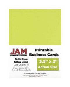 JAM Paper Printable Business Cards, 3 1/2in x 2in, Lime Green, 10 Cards Per Sheet, Pack Of 10 Sheets