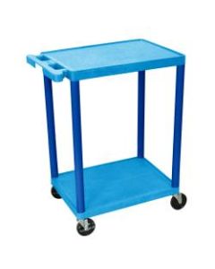 Luxor 2-Shelf Plastic Utility Cart, 33 1/2inH x 24inW x 18inD, Blue