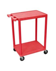Luxor 2-Shelf Plastic Utility Cart, 33 1/2inH x 24inW x 18inD, Red