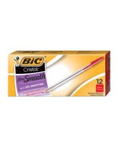 BIC Cristal Ballpoint Pens, Medium Point, 1.0 mm, Clear Barrel, Red Ink, Pack Of 12