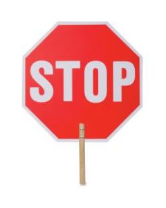 Tatco Handheld Stop Sign - 1 Each - Stop Print/Message - 18in Width x 18in Height - White Print/Message Color - Weather Proof, Long Lasting, Lightweight, Comfortable Grip - Wood - Red