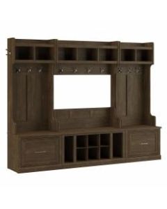 kathy ireland Home by Bush Furniture Woodland Full Entryway Storage Set With Coat Rack And Shoe Bench With Drawers, Ash Brown, Standard Delivery
