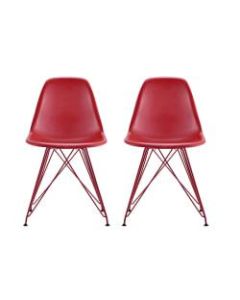 DHP Mid-Century Modern Molded Chairs, Red/Red, Set Of 2