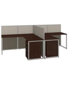 Bush Business Furniture Easy Office 2-Person L Desk Open Office With Two 3-Drawer Mobile Pedestals, 44 7/8inH x 60 1/25inW x 119 9/10inD, Mocha Cherry, Standard Delivery