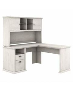 Bush Furniture Yorktown 60inW L-Shaped Desk With Hutch, Linen White Oak, Standard Delivery