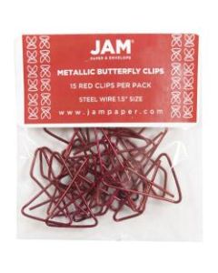 JAM Paper Paper Clips, Butterfly, 1 1/2in, 25-Sheet Capacity, Red, Pack Of 15