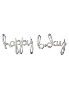 Amscan "Happy B-Day" Cursive Balloon Banner, 76in x 27in, Silver