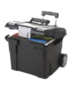 Storex Premium File Cart With Telescopic Handle, 80% Recycled, 15in x 16 7/16in x 17in, Silver/Black