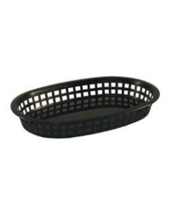 Tablecraft Oval Plastic Chicago Platter Baskets, 1-1/2inH x 7inW x 10-1/2inD, Black, Pack Of 12 Baskets