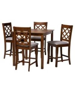 Baxton Studio Alora Pub Set, 36inH x 35-7/16inW x 35-7/16inD, Gray/Walnut