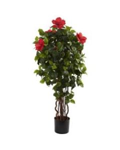 Nearly Natural 4ftH Polyester Hibiscus Tree With Pot, Green