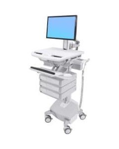 Ergotron StyleView Cart with LCD Pivot, LiFe Powered, 2 Tall Drawers - Cart - for LCD display / PC equipment - aluminum, zinc-plated steel, high-grade plastic - screen size: up to 22in - output: 120 V - 40 Ah - lithium - TAA Compliant