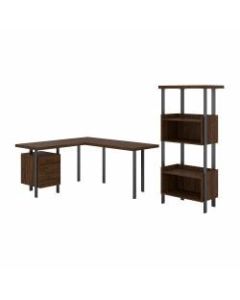 Bush Furniture Architect 60inW L-Shaped Desk With 4-Shelf Bookcase, Modern Walnut, Standard Delivery