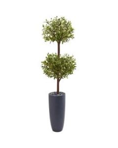 Nearly Natural 6ftH Polyester Olive Double Tree With Cylinder Planter, Green/Gray