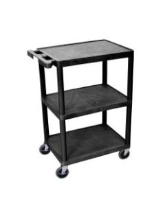 Luxor Plastic Utilty Cart, 3 Shelves, 80% Recycled, 32 1/2inH x 24inW x 18inD, Black