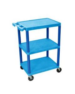 Luxor Plastic Utilty Cart, 3 Shelves, 32 1/2inH x 24inW x 18inD, Blue