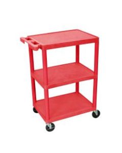 Luxor Plastic Utilty Cart, 3 Shelves, 32 1/2inH x 24inW x 18inD, Red