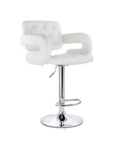 Elama Faux Leather Tufted Bar Stool, White/Chrome