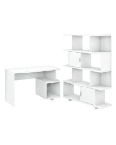 kathy ireland Home by Bush Furniture Madison Avenue 48inW Writing Desk With Etagere Bookcase, Pure White, Standard Delivery