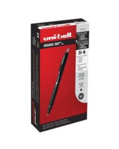 uni-ball 307 Gel Pen, Medium Point, 0.7 mm, Black Barrel, Black Ink, Pack Of 12