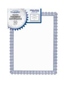 Geographics Parchment Certificates, 8-1/2in x 11in, Conventional Blue, Pack Of 50