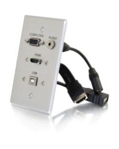 C2G HDMI, VGA, 3.5mm Audio and USB Pass Through Wall Plate - Single Gang - 1-gang - Aluminum - 1 x HDMI Port(s) - 1 x Mini-phone Port(s) - 1 x VGA Port(s)