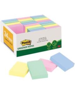 Post-it Recycled Pads Greener Notes - Rectangle - Pastel - Paper - Self-stick, Removable, Recyclable, Residue-free, Eco-friendly - 24 / Pack