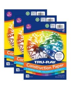 Pacon Tru-Ray Color Wheel Paper Assortment, 12in x 18in, Assorted Colors, 72 Sheets Per Pack, Set Of 3 Packs