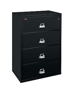FireKing UL 1-Hour 31-1/8inW Lateral 4-Drawer File Cabinet, Metal, Black, White Glove Delivery