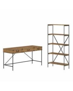 kathy ireland Home by Bush Furniture Ironworks 60inW Writing Desk With Drawers And 5-Shelf Etagere Bookcase, Restored Gray, Standard Delivery