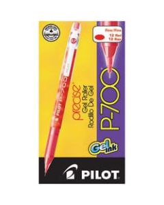 Pilot Gel Ink Rollerball Pens, P-700, Fine Point, 0.7 mm, Red Barrel, Red Ink, Pack Of 12 Pens