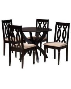 Baxton Studio Mona 5-Piece Dining Set, 29-15/16inH x 35-7/16inW x 35-7/16inD, Sand/Dark Brown